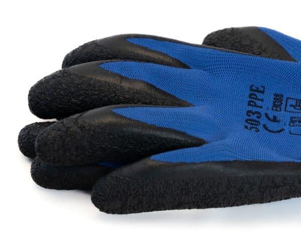 a close up of the texture on the 503 PPE General Purpose Textured Latex Coated Gloves