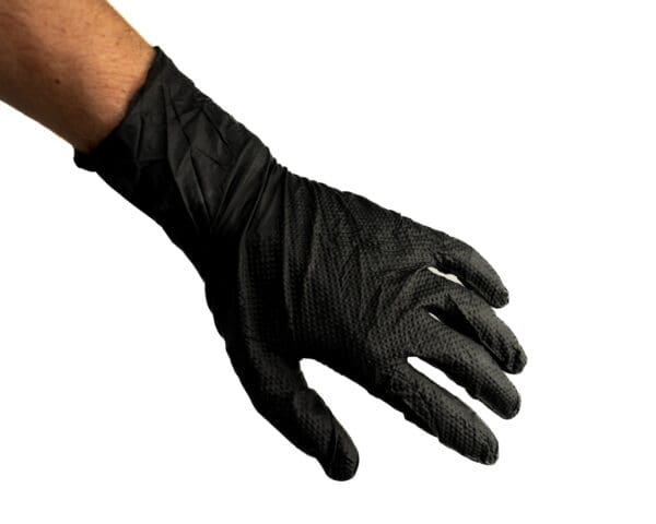 10 mil Pure Nitrile Gloves with Extended Cuff, showcasing their diamond texture and extended cuff