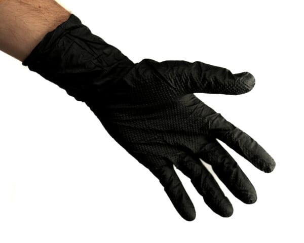 10 mil Pure Nitrile Gloves with Extended Cuff, showcasing their diamond texture and extended cuff